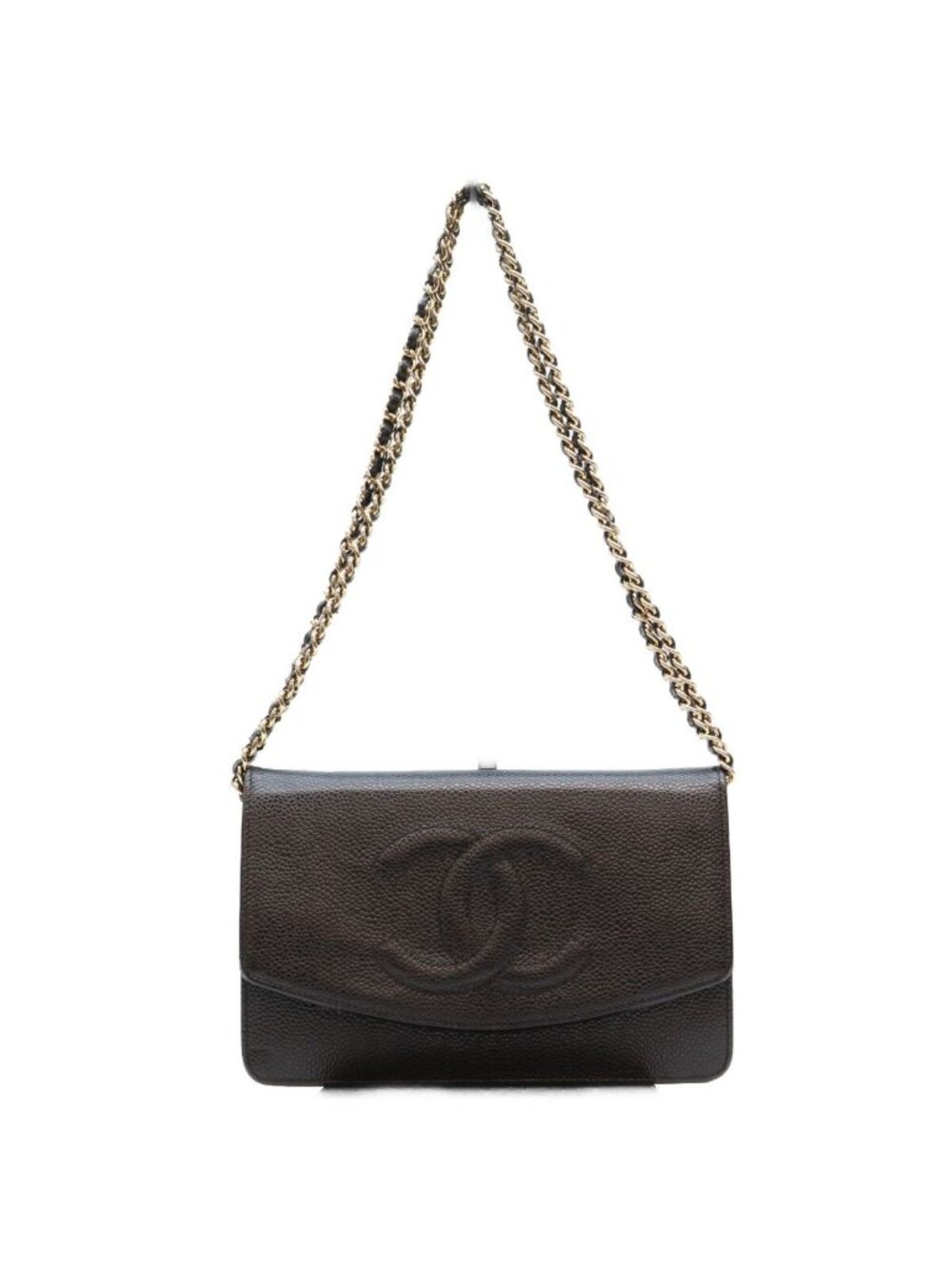 Chanel Black Caviar CC Logo Chain Wallet on Shoulder Bag